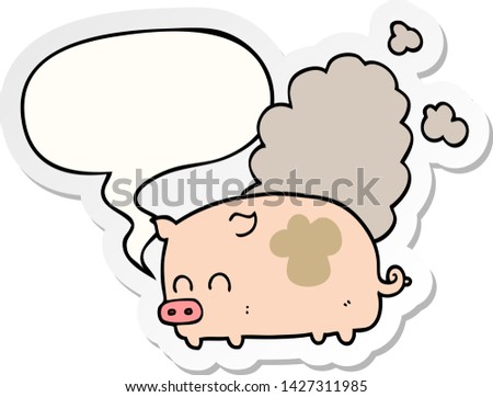 cartoon smelly pig with speech bubble sticker