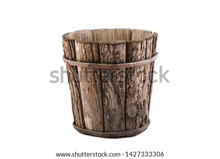 Vintage wooden flowerpot isolated on white background with clipping path  Royalty-Free Stock Photo #1427333306
