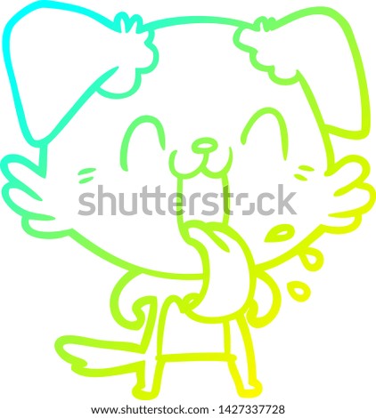 cold gradient line drawing of a cartoon panting dog