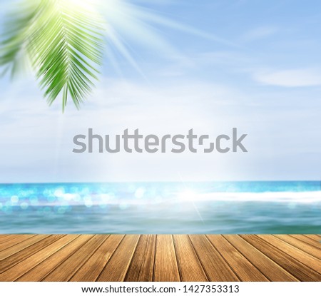 Summer sea with dazzling sunburst background