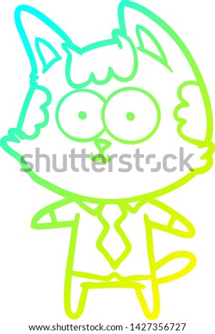 cold gradient line drawing of a happy cartoon cat office worker