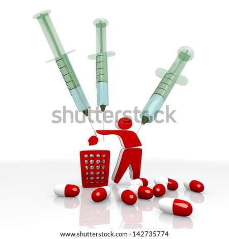 Dark red  isolated healthcare 3d graphic with cleared delete icon with injection