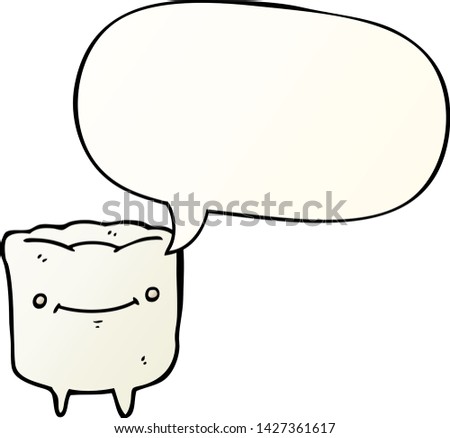 cartoon happy tooth with speech bubble in smooth gradient style