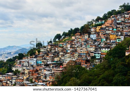 Beautiful houses in the Favelas neighborhood in Brazil.  Royalty-Free Stock Photo #1427367041