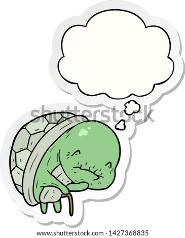 cute cartoon old turtle with thought bubble as a printed sticker