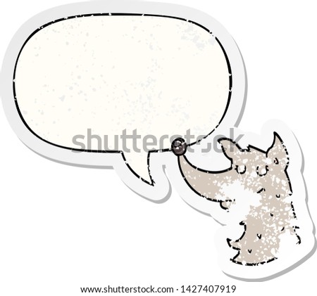 cartoon wolf with speech bubble distressed distressed old sticker