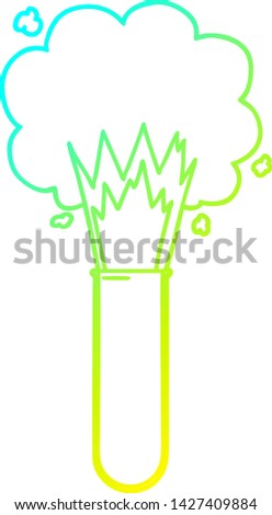 cold gradient line drawing of a cartoon exploding chemicals in test tube