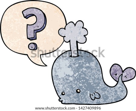 cartoon curious whale with speech bubble in retro texture style
