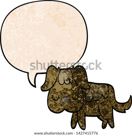 cartoon dog with speech bubble in retro texture style