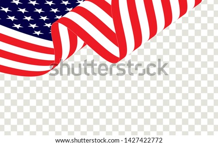 Waving american flag of the united states of america or USA. Waving American flag isolated on transparent background, vector.