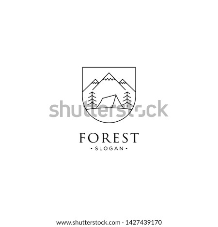 monoline forest, mountain and wave logo icon vector