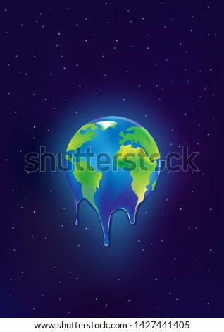 earth  ice cream is melting on a dark blue stars background vertical vector illustration