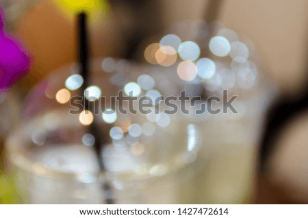 Blurred ice coffee cup lid background in Coffee shop  with bokeh 