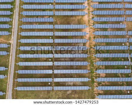 Top view image Solar cell panels on the ground
