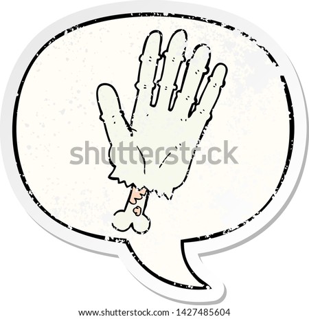 cartoon zombie hand with speech bubble distressed distressed old sticker