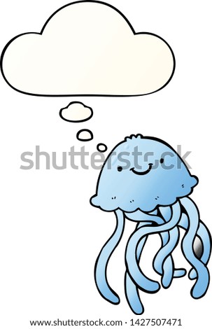 cartoon happy jellyfish with thought bubble in smooth gradient style
