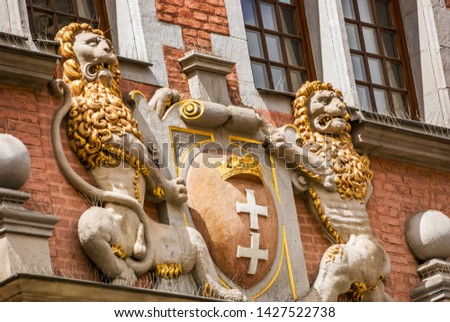 Old historical heraldic emblem sign symbol of Gdansk city