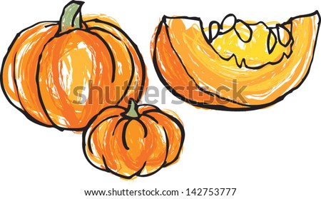 Vector illustration of whole & sliced pumpkins