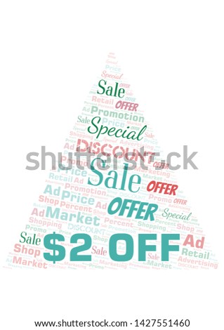 $2 Off word cloud. Wordcloud made with text only.