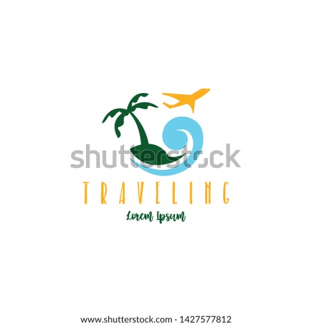 Beach traveling logo template vector. The logo of the trip to the beach in the summer to enjoy a summer vacation