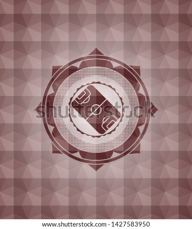 football field icon inside red emblem or badge with geometric pattern background. Seamless.