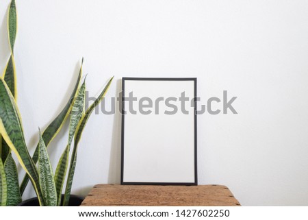 Frame poster with snake plant in room