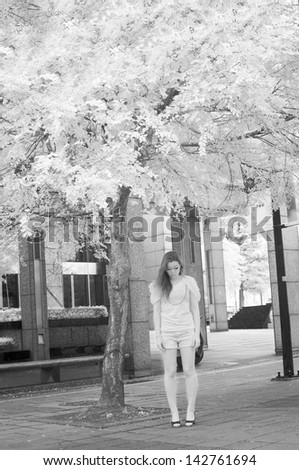 Asian glamour lady, Infrared Photography in black and white tone.