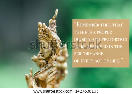 Wise quote by ancient Roman stoic philosopher and emperor Marcus Aurelius against background depicting a green Tara (original photograph)