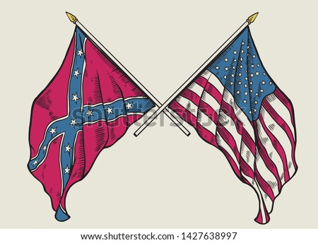 vector of hand drawing of crossing usa flag and confederate flag Royalty-Free Stock Photo #1427638997
