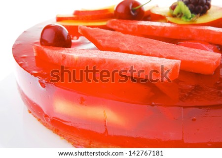 cold red jelly pie with apricot and watermelon