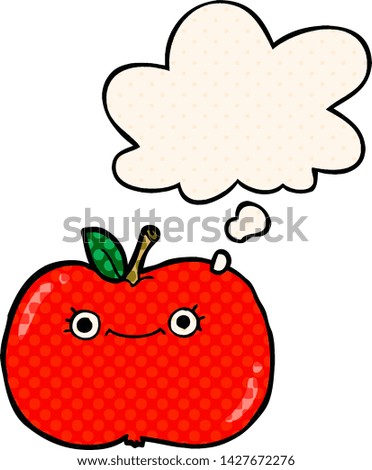 cute cartoon apple with thought bubble in comic book style