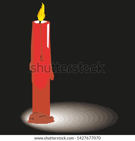 Wax candle on a white background. Candle burning, vector illustration.