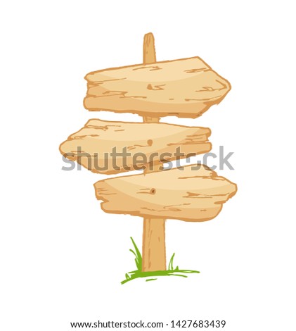Old wooden sign on a grass. Vector illustration.