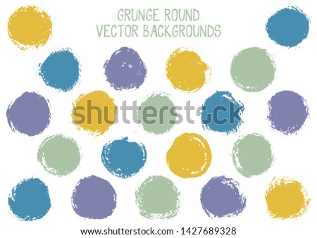 Vector grunge circles. Watercolor stamp texture circle scratched label backgrounds. Circular tag, ink logo shape, round button elements. Grunge round shape banner backgrounds set.