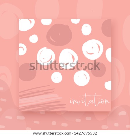 Cute hand drawn abstract style valentine, wedding cards, brochures, invitations with abstract elements, stripes, dots, strokes, text space in pink color