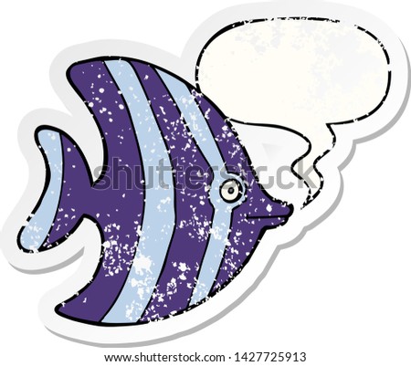 cartoon angel fish with speech bubble distressed distressed old sticker
