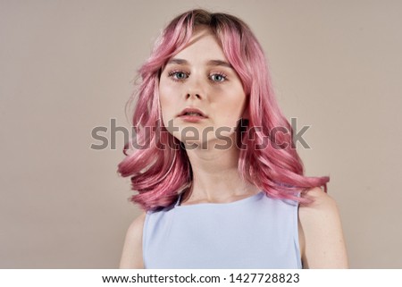 beautiful woman with pink hair portrait