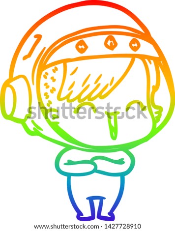 rainbow gradient line drawing of a cartoon laughing astronaut girl 