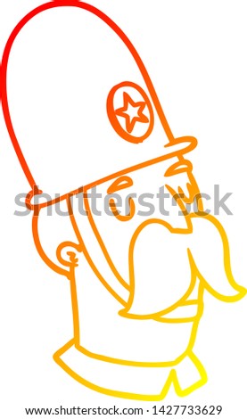 warm gradient line drawing of a cartoon policeman with mustache