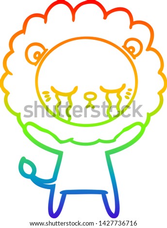 rainbow gradient line drawing of a crying cartoon lion