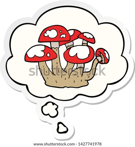 cartoon mushrooms with thought bubble as a printed sticker