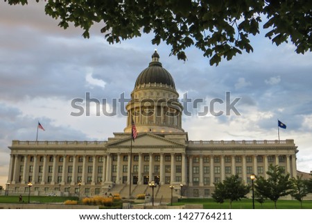 Utah State Capitol in Salt Lake City in the evening. Salt Lake City is the capital and the most populous city in Utah