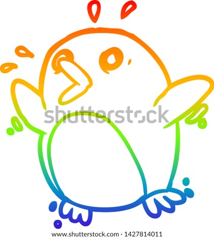 rainbow gradient line drawing of a frightened penguin