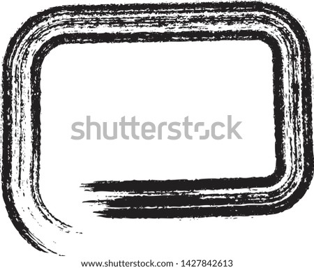 Scratched Grunge Frames. Urban Background Texture Vector. Brush Stroke Overlay. Distressed Grainy Grungy Framing Effect. Distressed Backdrop Vector Illustration. Black isolated on White Background.