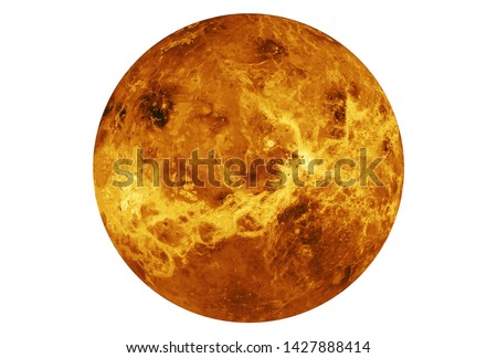 The planet Venus is entirely isolated on white background. Elements of this image were furnished by NASA. For all purposes Royalty-Free Stock Photo #1427888414