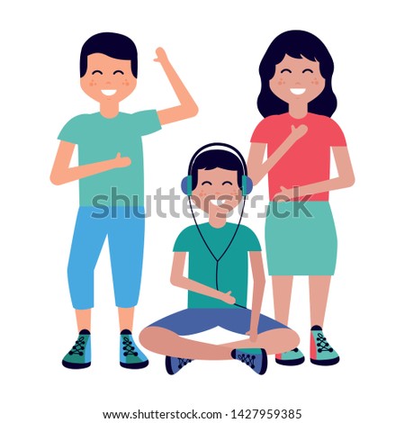 group kids dancing music white background vector illustration