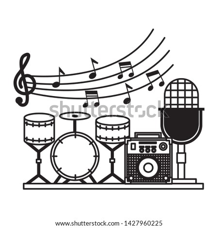 microphone drums amplifier festival music vector illustration