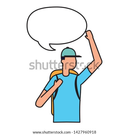 man with backpack talk bubble vector illustration