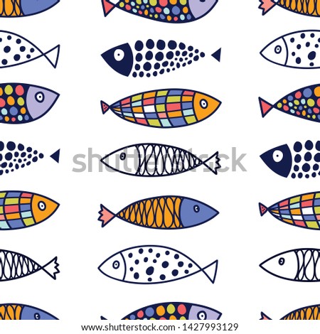 Cute fish.  Kids background. Seamless pattern. Can be used in textile industry, paper, background, scrapbooking.