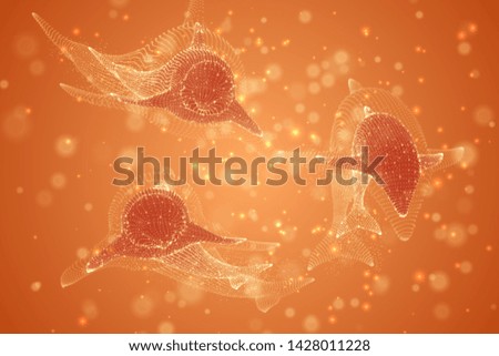 Vector dolphins on a bright background with highlights, dots and lights.